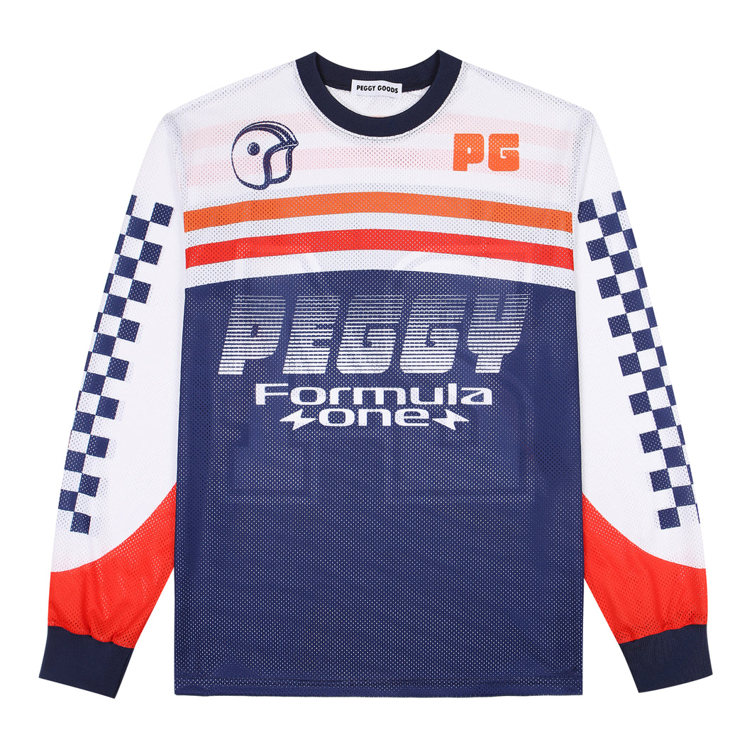 White & Navy F1 Longsleeve T-shirt